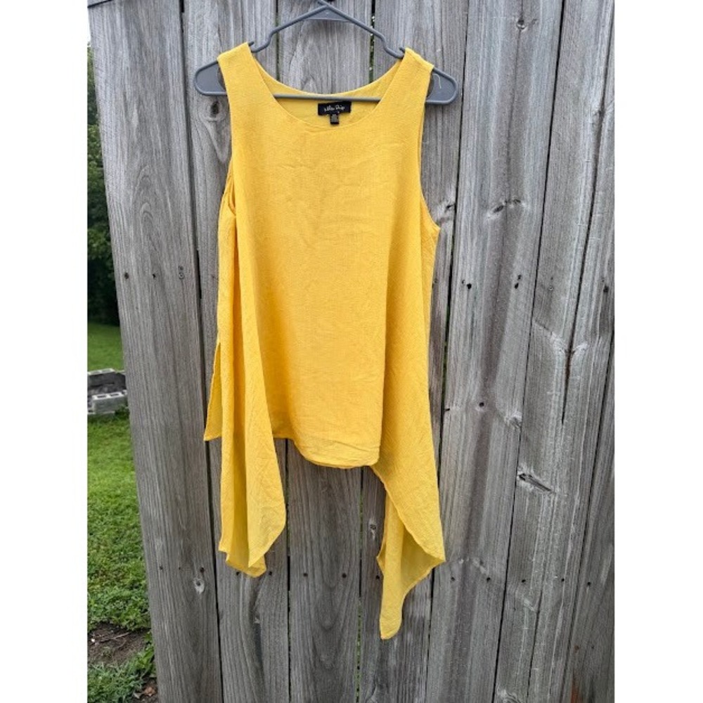 Boho Artsy Lagenlook Melissa Paige Handkerchief Hem Top S Yellow Asymmetrical